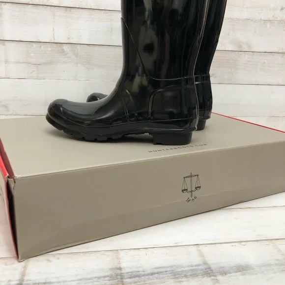 Hunter Original Tall Gloss Rain Boots • Women's Sz 9 • Black Gloss • NIB - Picture 10 of 12